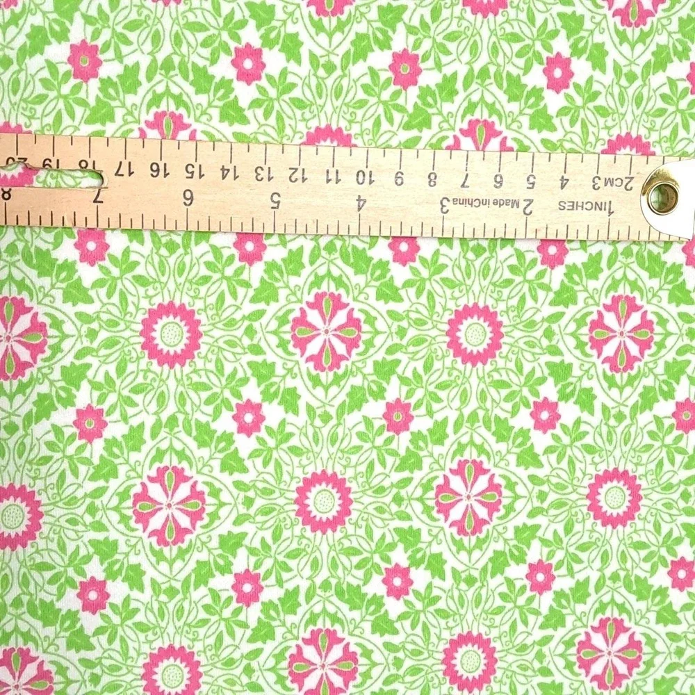 Vintage Floral Fabric 3.5 yard Green Pink Damask Cotton Blend Retro Sewing Craft